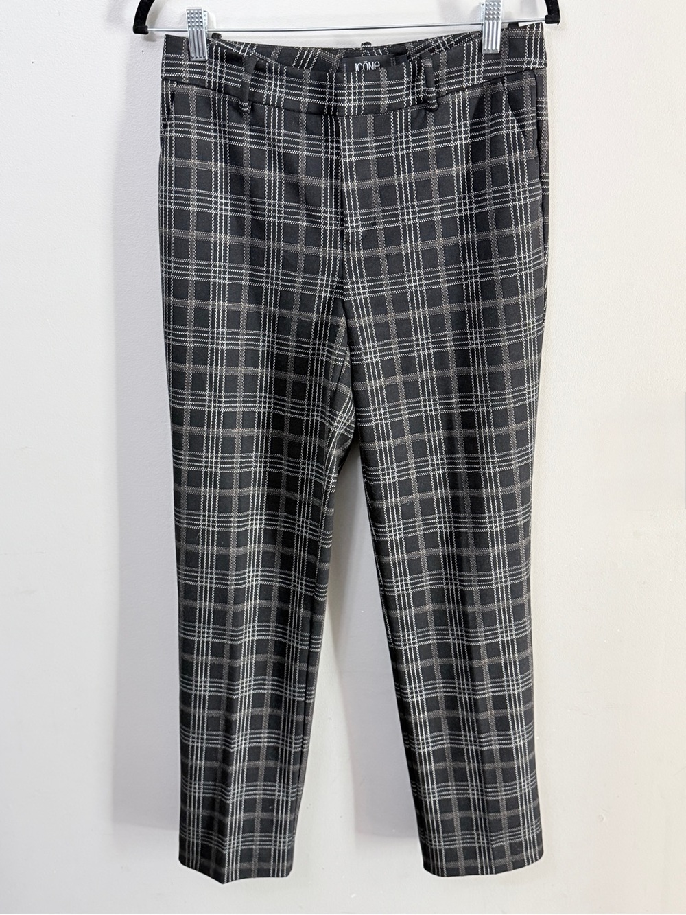 Icōne Plaid Slim Tapered Trouser Pants Dark Grey Size 4